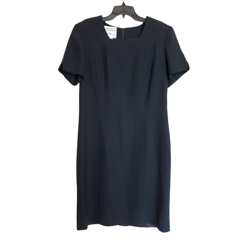 Mary Kay Black Sheath Dress Lined Black 100% Wool Size 14 Tall